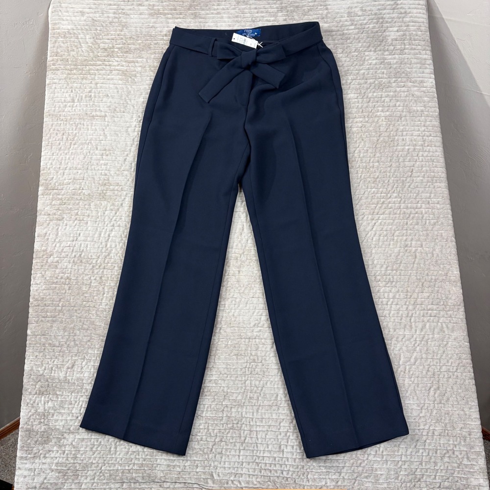 Talbots RSVP Navy Blue Bow Waist Dress Pants‎ Petite 8P Straight Leg NWT